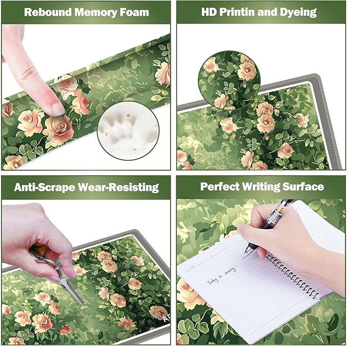 ARTSO Rose Floral Mouse Pad Wrist Support Set, Desk Mat, 4in1 XXL Large Mousepad + Keyboard Wrist Rest+Mouse Wrist Rest+Coaster Combo with Ergonomic Design for Home Office