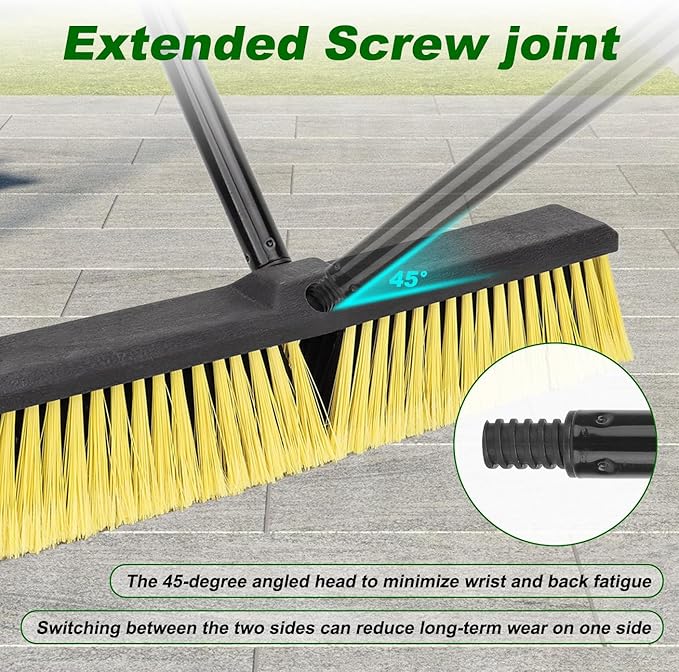 18 Inches Push Broom Outdoor- Heavy Duty Commercial Broom with 64.5" Long Handle and Stiff Bristles for Patio Garage Deck Concrete Wood Stone Tile Driveway Yard Warehouse Shop Floor Cleaning
