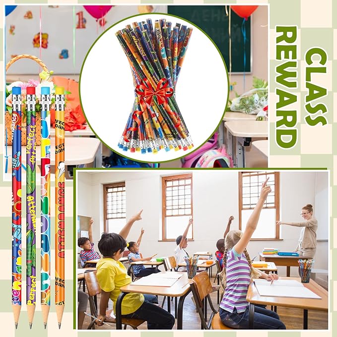 Handepo 72 Pcs Attendance Pencils with Eraser Bulk Assorted Wooden Pencils Student Carnival Prize Educational and Learning Activities Office Supply, 4 Style