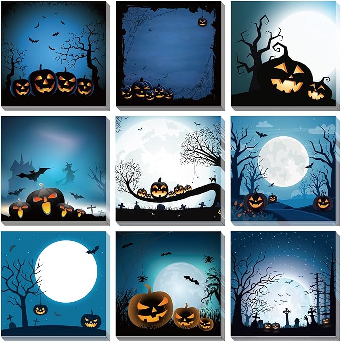 9 Pieces Halloween Sticky Note Halloween Spider Note Pads with Pumpkin Bat 450 Pieces of Self Adhesive Removable Memo Pads, 50 Sheets Each for Halloween School Office Home Students Teacher Presents