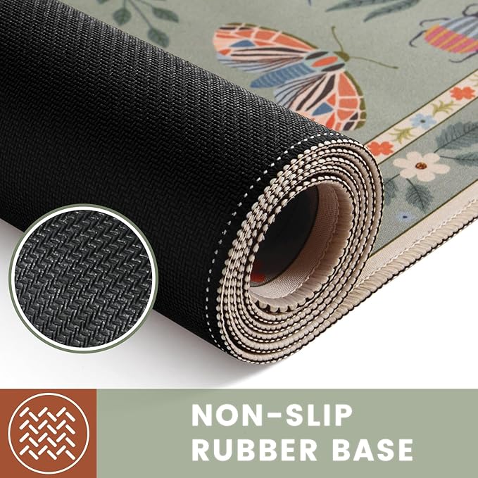 HAOCOO Keyboard Mat, Green Desk Mat for Keyboard and Mouse, Floral Desk Mat with Non-Slip Rubber Base, Computer Mats for Desktop, Large Waterproof Mouse Pad for Desk, Gaming & Office