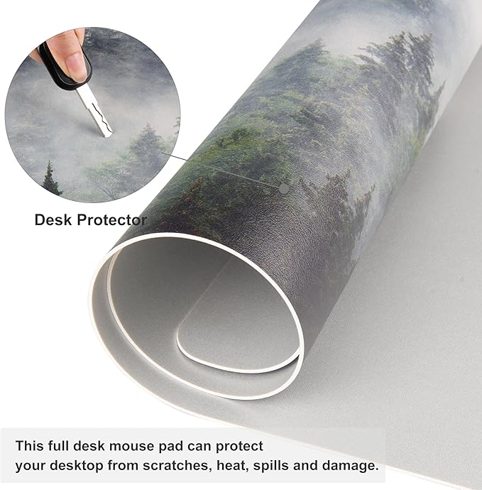 QIYI Large Mouse Pad, Extended Desk Mat for Desktop, PU Leather Waterproof Gaming Mousepad, Computer Desk Accessories Protector Writing Pads for School Office Home 31.5" x 15.7" - Misty Forest