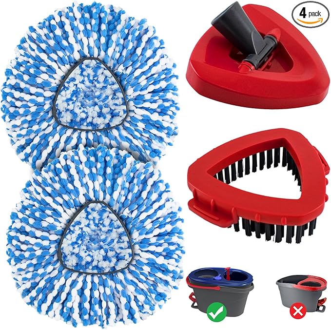 Mop Replacement Heads for O Cedar RinseClean 2 Tank System,2 Microfiber Mop Head Refills,1 Scrubber mophead and 1 Mops Base Combo Set for O-Cedar 2 Tank,MOp Replace Heads for Wet/Dry Floor Cleaning