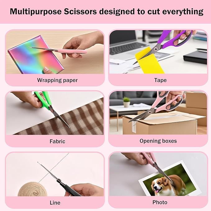 24 Black Scissors Bulk, Rkqoa 8" All Purpose Scissors Pack - Thick Sharp Shears for Office School Sewing Craft Supplies, Classroom Must have, Teacher/Class Scissor, Right/Left Handles