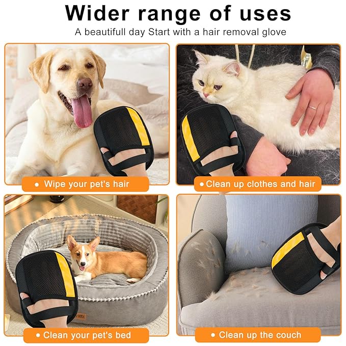 Boqibyon 2 Pack Electrostatic Pet Hair Removal Gloves, Upgrade Magic Brush Pet Hair Remover Tool, Washable Reusable Cats and Dogs Grooming Gloves for Laundry, Couch, Car Seat, Furniture