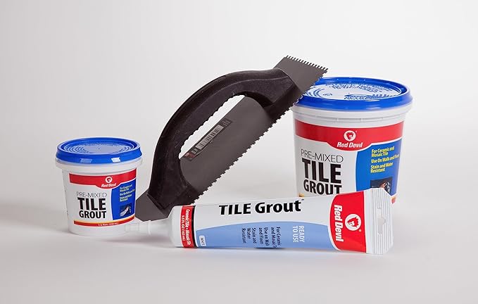 Red Devil 0422 Pre-Mixed Tile Grout - Professional Quality, Excellent Adhesion, Ideal for Wall & Floor Use - 1/2 Pint, White, Pack of 12, Made in USA