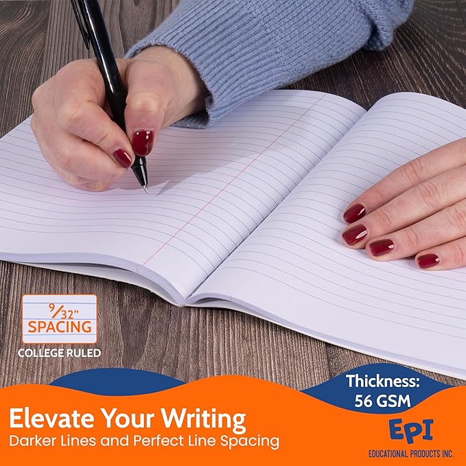 EPI Spiral Notebook | 5 Subject - College Ruled - 180 Sheets, Durable Spiral Binding | 10.5 x 8 in | Classroom Supplies | School, Office, Note Taking, Journaling - 6 Pack