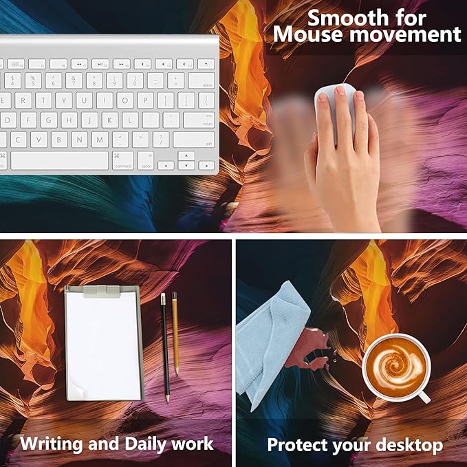 MIOAOSRT Desk Mat,Colored Rock Formations Extended Gaming Mouse Pad,Large Non-Slip Rubber Base Mousepad with Stitched Edges,Waterproof Mouse Mat Desk Pad for Office Game Home 35.4x15.75 in