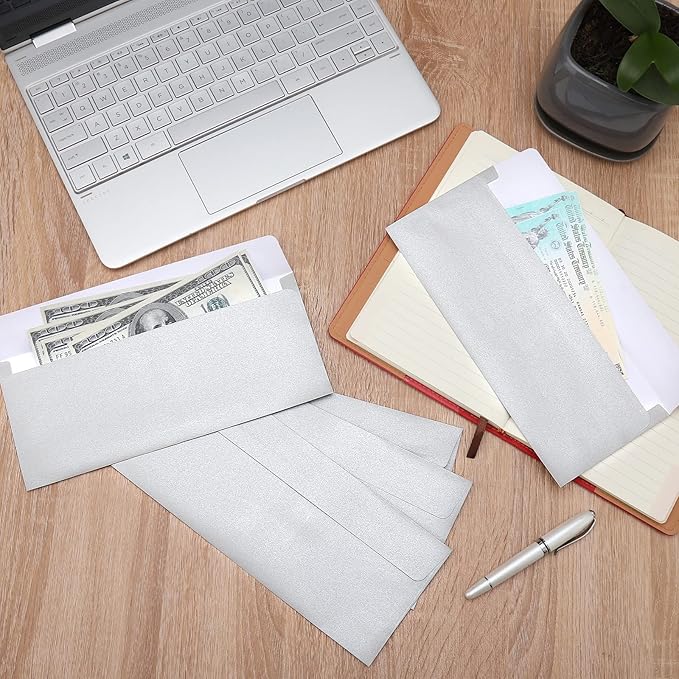 100 Pack Metallic Silver Envelopes #10 Business Envelopes 4-1/8 x 9-1/2 Self adhesive Mailing Envelopes for Office, Business Letterhead, Invoices, Personal Mailing, Letters, Unique Invitations