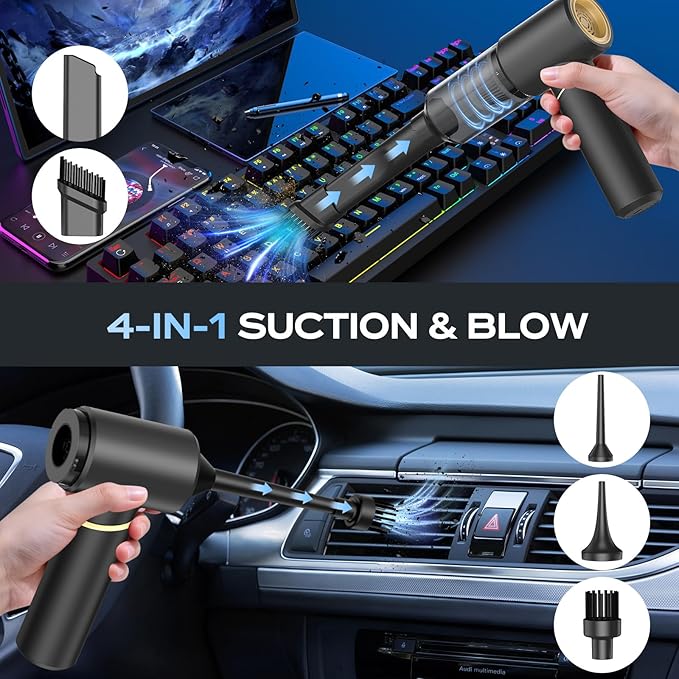 BSRCO Handheld Vacuum Cordless Rechargeable, Car Vacuum Portable Cordless with Strong Suction15Kpa, Hand Vacuum Ultra-Quiet (75dB), 21min Runtime, Lightweight (1.25 lbs) for Car, Pet Hair, Home