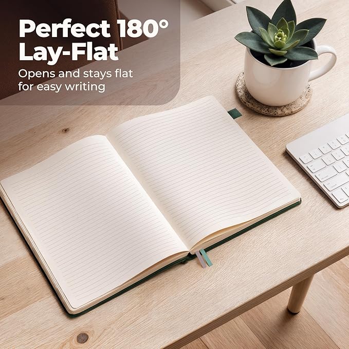 Classic Lined Journal Notebook 8.5x11" A4 Hardcover Leather - Green - 200 Pages College Ruled Large with Sticky Tabs, Pockets, and Pen Loop for Writing and Journaling - Big Hardback Men and Women