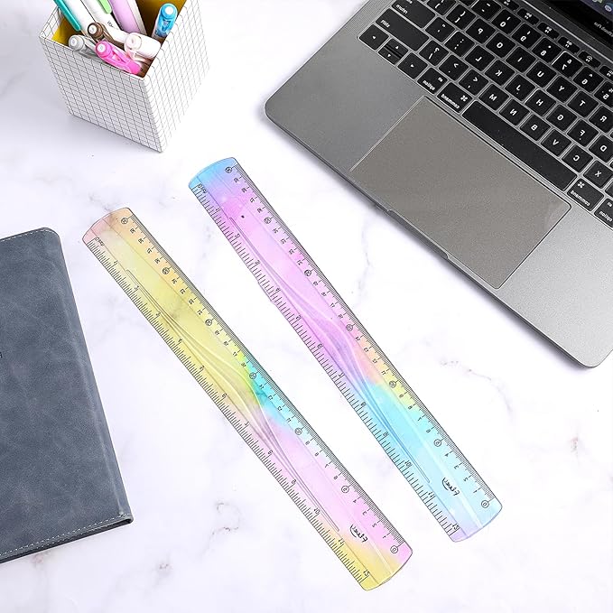 2Pcs Flexible Ruler, Ymapinc 12 Inch Bendable Ruler Plastic Bend Ruler with Centimeters and Inches Colorful Straight Foldable Ruler for School Classroom Office Kids Adults Student