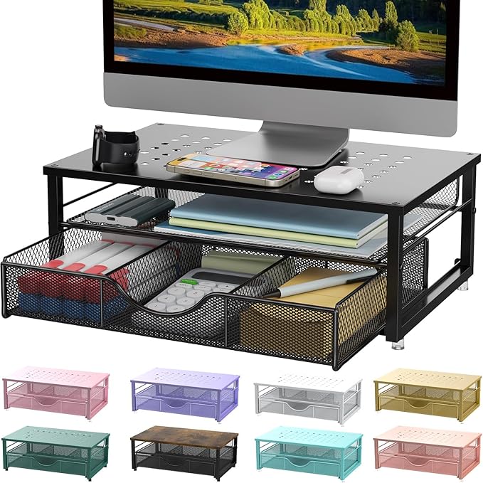gianotter Computer Monitor Stand Riser, Desk Organizers and Accessories with Drawer, Office Desk Accessories & Workspace Desktop Organizers Storage for Printer Stand (Black)