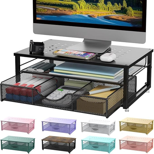 gianotter Computer Monitor Stand Riser, Desk Organizers and Accessories with Drawer, Office Desk Accessories & Workspace Desktop Organizers Storage for Printer Stand (Black)