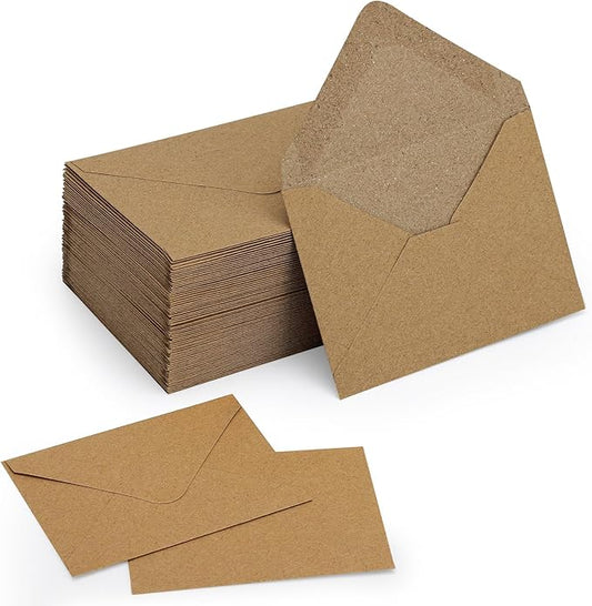 100 Pack 4 x 2.75" Mini Envelopes 120GSM Gift Card Kraft Envelopes Bulk Small Paper Gift Card Sleeves Greeting Card Business Card Brown Tiny Envelope Pockets for Card & Invitation