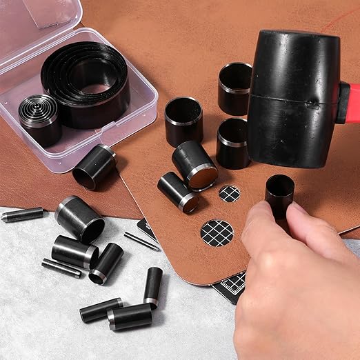 31 Pieces Leather Circle Cutter Tool Set Circle Punch Tools High Carbon Steel Round Punch Dies 1-25mm 30 35 40 45 50 55mm, Hole Punch Kit Round Craft Punching Tools for DIY Leather Crafts