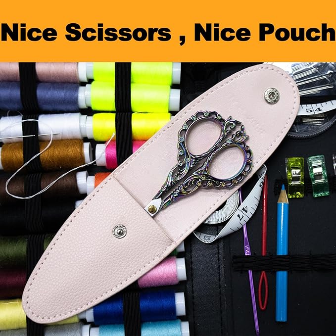 4.7 INCH,Embroidery Scissors Small Sewing Scissors With Cover,Sharp pointed tip,Travel Scissors In A Pouch,Stainless Steel Crochet Scissors for Craft Art Work Color Titanium.