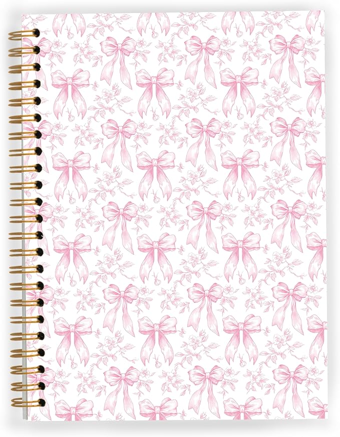 Coquette Pink Bow Spiral Notebook, Chinoiserie Floral Notebooks for Note Taking, Trendy Preppy Journal for Writing, Girly Aesthetic Journal Journaling, 5.5x8.3 Inch