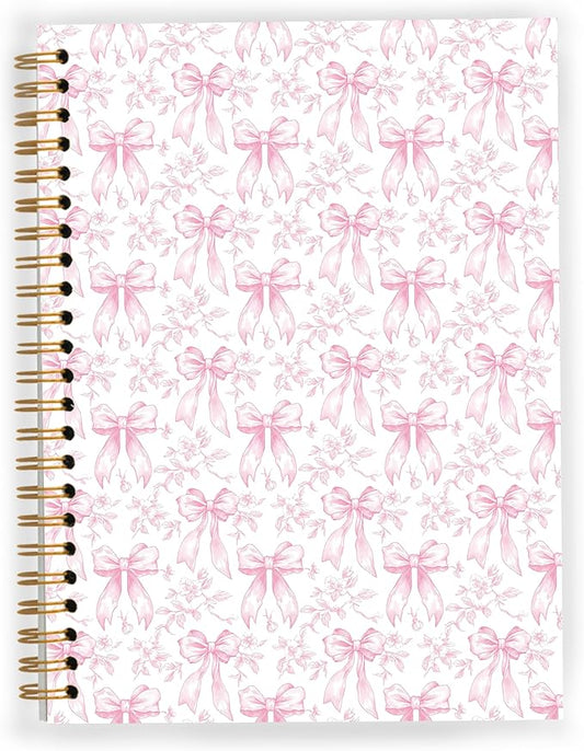 Coquette Pink Bow Spiral Notebook, Chinoiserie Floral Notebooks for Note Taking, Trendy Preppy Journal for Writing, Girly Aesthetic Journal Journaling, 5.5x8.3 Inch
