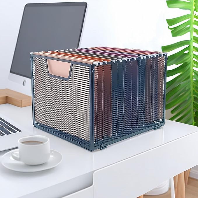 Metal Mesh File Baskets,Hanging File Folder Organizer,Office File Box,Letter Size,Black (2)