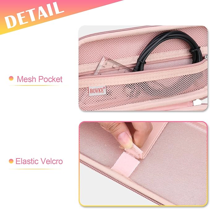 BOVKE Hard Travel Case for Texas Instruments TI-84 Plus CE/TI-84 Plus/TI-83 Plus CE/TI-83 Plus/Casio fx-9750GIII Graphing Calculator, Mesh Pocket for USB Cables, Manual, Pens, Accessories, Rosegold