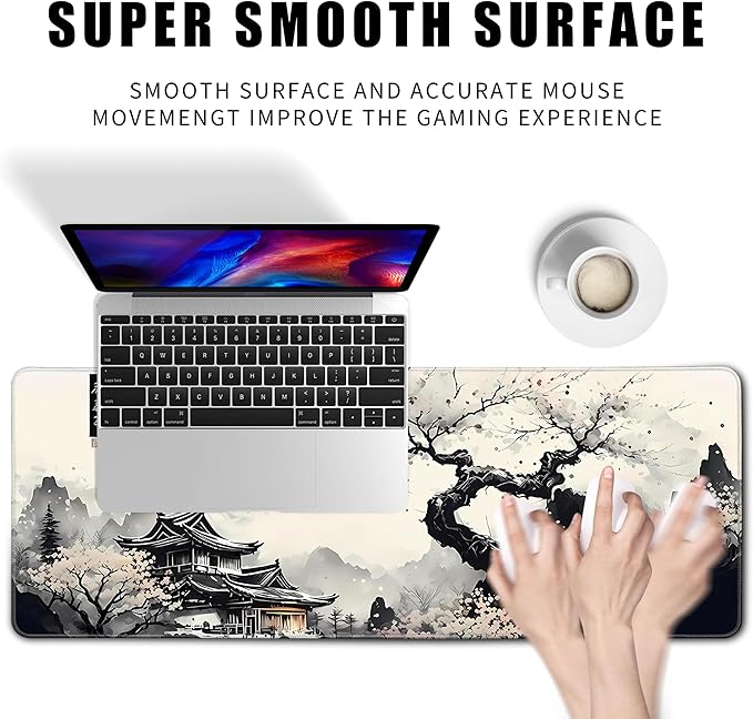 Japanese Desk Mat Cherry Blossom Large Mouse Pad Gaming Mousepad Extended XL Keyboard Mat Computer Laptop Mouse Desktop Mat 31.5 X 11.8 Desk Decor