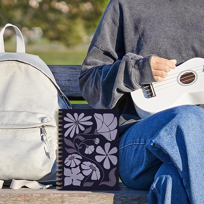 VONTP Boho Abstract Floral Spiral Notebook, Purple Abstract Flower Aesthetic Journal, Boho Office Supplies, Botanical Floral College Ruled Notebook Journal for Writing, 5.5x8.3