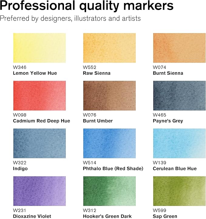 Winsor & Newton ProMarker Watercolor Marker Set, 12 Count, Landscape Tones