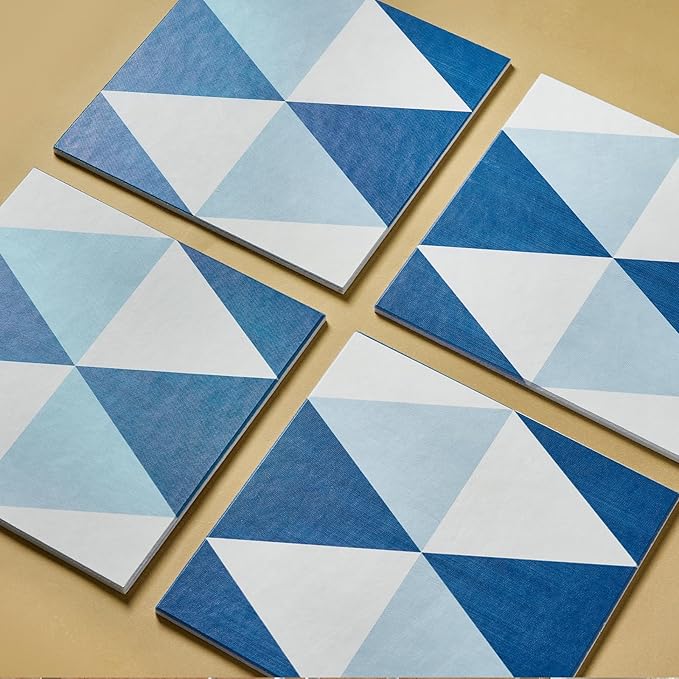 12-Pack Felt Wall Tiles, Large Bulletin Board with Safe Removable Adhesive Tapes, 11.8 x 11.8in Panels Alternative for Home Wall Decor, Blue-and-White Pattern