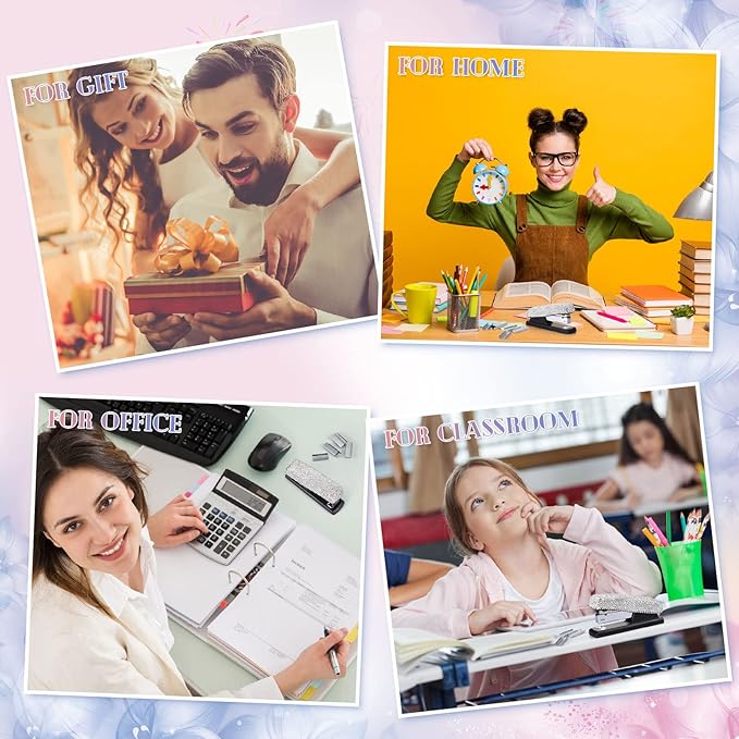 Yexiya Bling Crystal Stapler Gift Sparkly Diamond Stapler for Desk Handmade Clay Rhinestone Machine Pretty Office Stationery Kit Stylish Accessory for Women Lady Christmas(Silver)