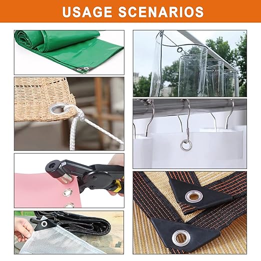 Grommet Tool Kit, Eyelet Tool Multi-Purpose Handheld Manual Hole Punch Rivet Press Plier Crimper 3 Interchangeable Dies with 900 Set 7/32" 5/16" 3/8" Metal Grommets Washers