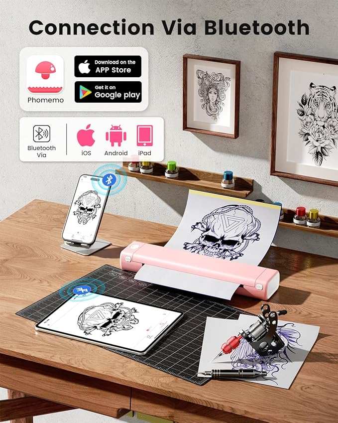 Phomemo Inkless Portable Printer for Travel - Wireless Thermal Printer Compatible with Phone & Laptop, Bluetooth Printers Supports 8.5" X 11" Letter Thermal Paper, Come with Carry Case