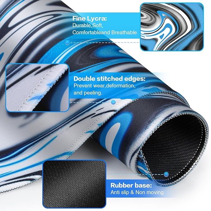Gaming Mouse Pad Blue, Large Mouse Pad XXL 35.4×15.7in, Extended Computer Keyboard Mouse Mat Desk Pad for Laptop with Stitched Edges, Waterproof Mousepad for Gamer Home&Office Women