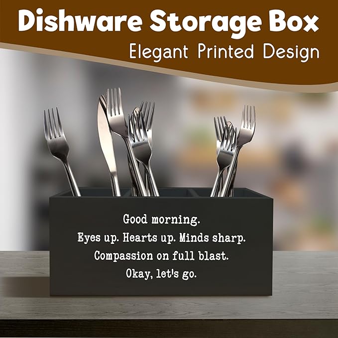 Positive Black Pen Holder for Desk, Inspirational Desk Decor, Funny Gifts for Coworkers Women Men Wooden Pen Pencil Holder Organizer for Office Accessories