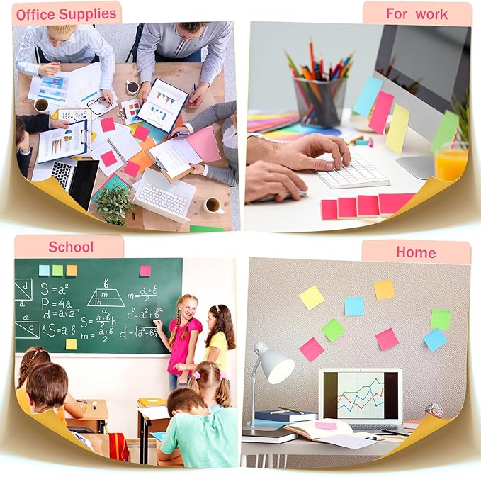 Thenshop 24 Packs Sticky Notes 3x3 Bulk Gradient Colorful Self Stick Note Pads Paper Memo for Office School Notebook Supplies 50 Sheets Pad(Bright Color)