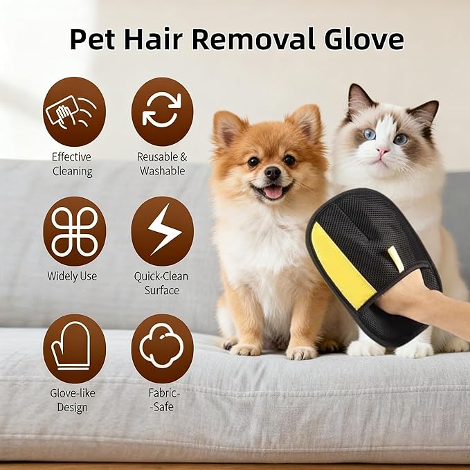 Sibkuy Cat Hair Remover Furniture,Electrostatic Pure Path Pet Dog Hair Remover Glove for Dogs Cats,Reusable & Washable Yomi Pet Hair Removal Gloves for Furniture Clothes, Couch, Carpet, Car Seat, Bed