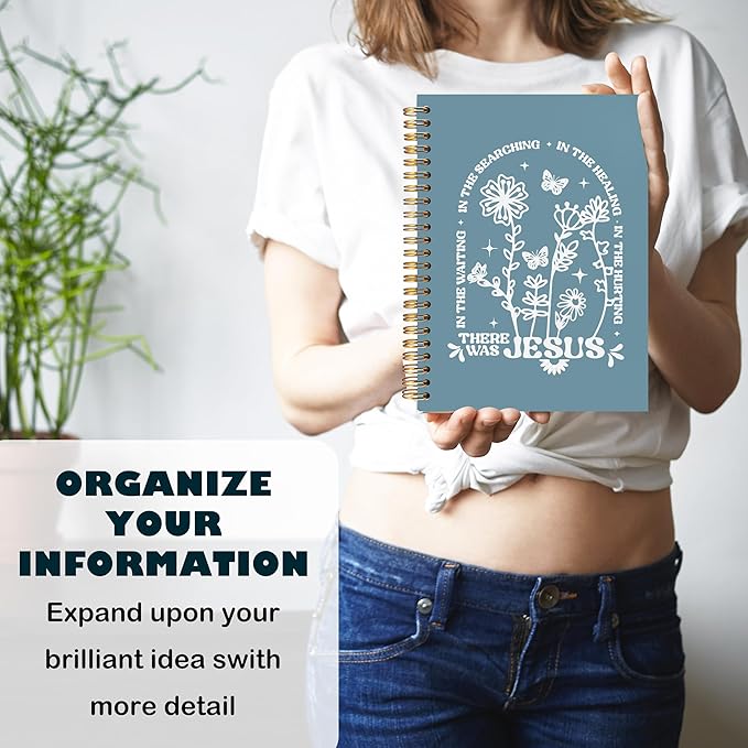 BearCake Boho Floral Christian Notebook Journal, Christian Gifts for Women, Bible Notebooks for Note Taking, Bible Journaling Notebook, There Was Jesus Hardcover Spiral Notebook 5.5x8.3 Blue 1