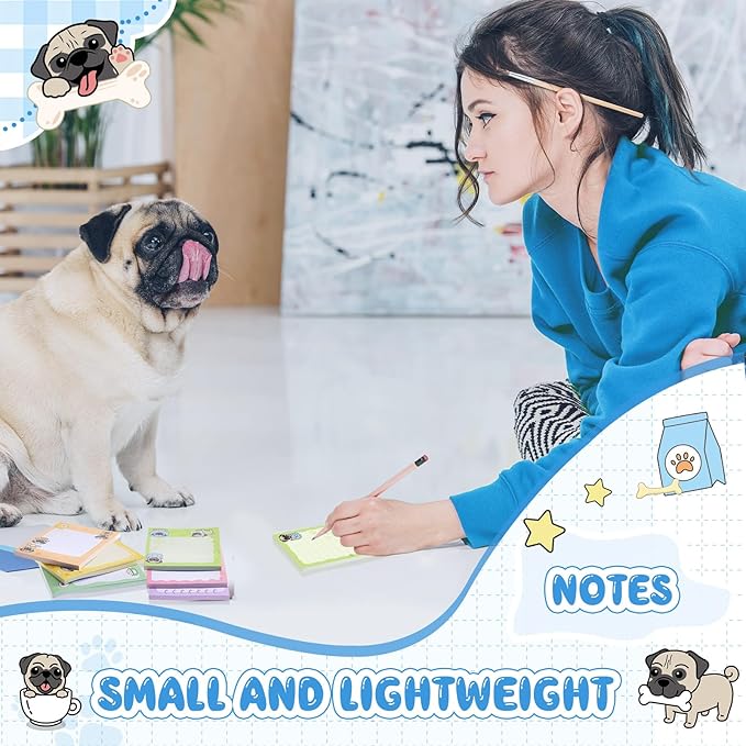 Sabary 9 Pads Cute Sticky Notes Animal Sticky Note Pads 3.15 x 3.94 Inches Colored Adhesive Memo Reminder Decor for Journal School Office Gifts(Pug)