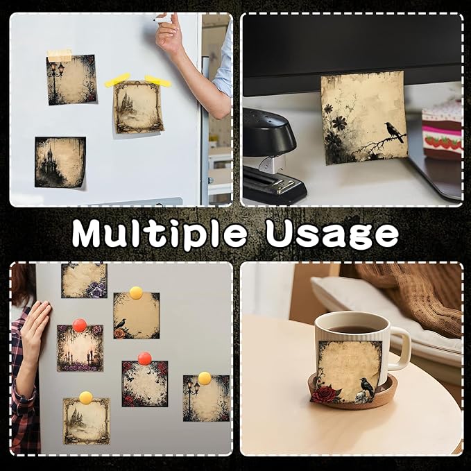 ZCPTZ 9 Pcs Gothic Style Notepads 3" x 3" Self-adhesive Goth Note Pads Memo for Office Work School Home Halloween Decor Supplies- 450 Sheets Reusable Gothic Sticky Notes