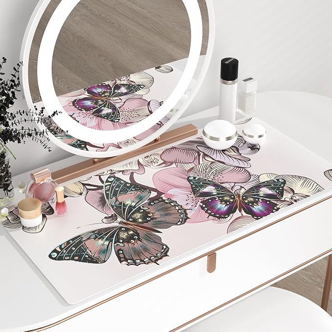 QIYI Large Mouse Pad, PU Leather Desk Blotter Protector, Waterproof Computer Desk Mat, Butterflies Keyboard Mouse Pads, Non Slip Base Home & Office Accessories, Extended Large Size 31.5" x 15.7"