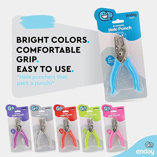 Single Hole Punch Metal Blue, 1/4” Hole Puncher with Soft Grip Handles for Paper and Crafts Round Circle Shape, for Kids and Adults, Also Available in Green, Pink, Red, Purple, Grey, 1 Pc – by Enday