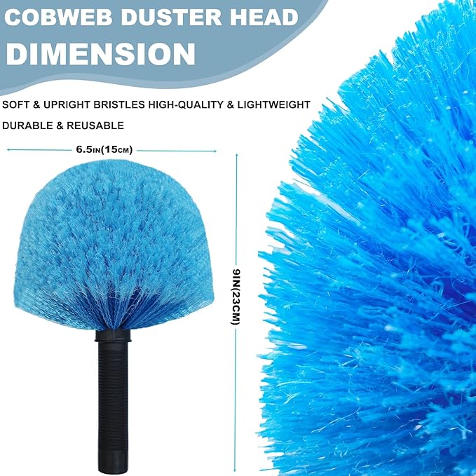 Tonmp Twist-On Cobweb Duster Head Brush // Spider Web Brush for Outdoor & Indoor Web Cleaning // Fits Standard Acme Threaded Poles // Brush Head Only -1 Pack