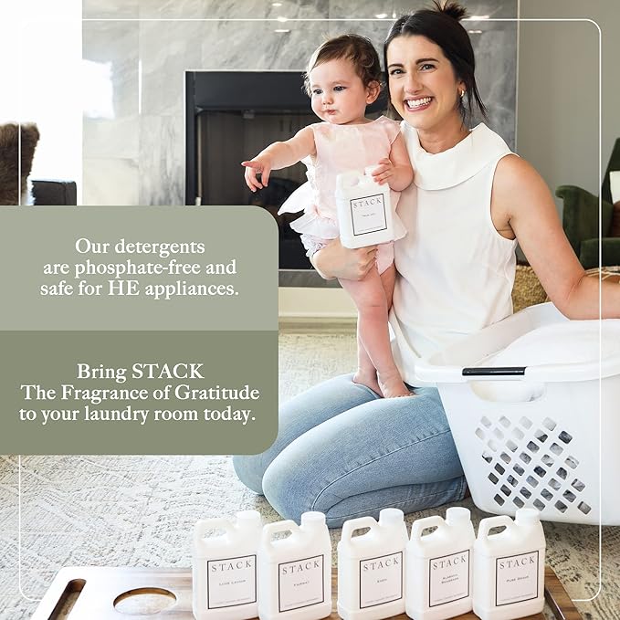 STACK Almost Home Luxury Laundry Detergent - Premium Scented Laundry Detergent for HE & Standard Washers - Infused With Wild Jasmine, Suede, & Musk - Dye Free Gentle & Effective Cleaning - 64 oz
