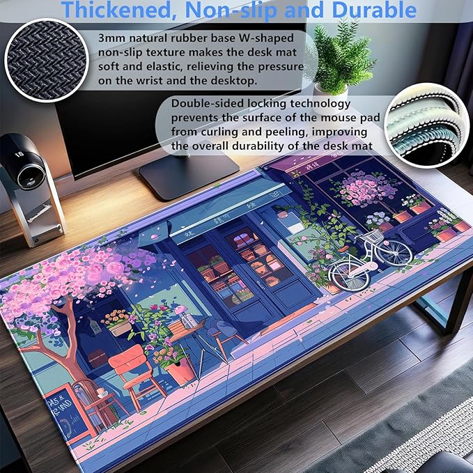 Kawaii Desk Mat Anime Aesthetics Mouse Pad Large Gaming Mouse Pads XL Computer Mat Pink Cherry Blossoms Mousepad Warm and Cute Japanese Keyboard Pad 31.5 x 15.7 Inch Desktop Gaming Pad