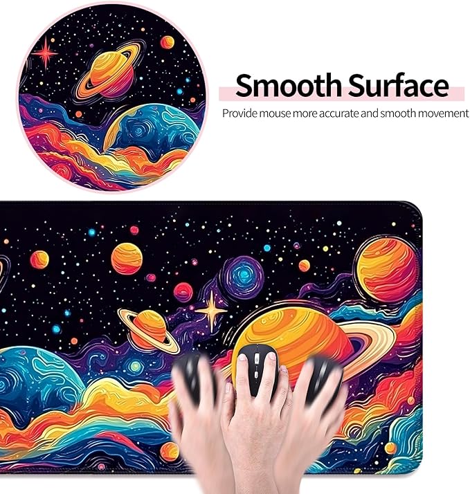Fantasy Space Planet Gaming Desk Mat, Computer Keyboard Large Extended Long Boy Mouse Pad for Office and Home, XL (W09)