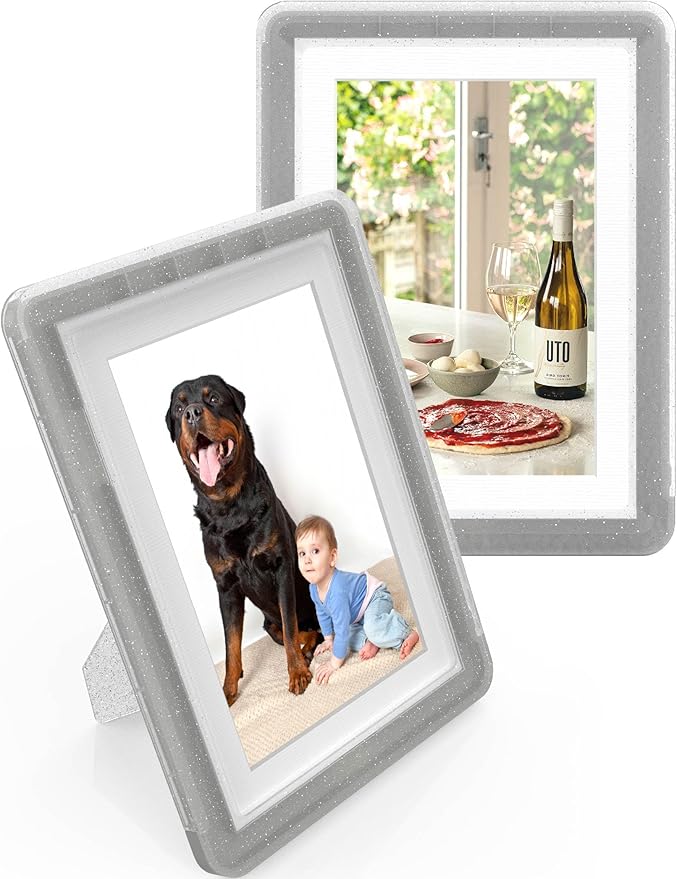 2-Pack 5x7 Picture Frame or 4x6 with Mat – Shatterproof Plastic Photo Frame for Family, Nursery & Playroom, Wall & Tabletop Picture Frames for Home or Office, Safe Lightweight Design, in Crystal Gray