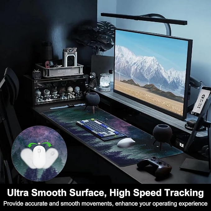 Mouse Pad, Large Galaxy Space Forest Desk Mat, Extended Non-Slip Gaming Keyboard Mousepad Desk Pad, Thick Stitched Edges Waterproof Mouse Mat 31.5"x15.7" (Night Sky Forest)