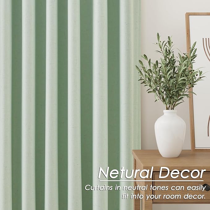 Aqua Green Linen Blackout Curtains 120 Inches Long Back Tab Rod Pocket Thermal Insulated Noise Reducing High Ceiling to Floor 10FT 2 Panels Set for Living Room Elegant Modern Curtains Drapes 52x120