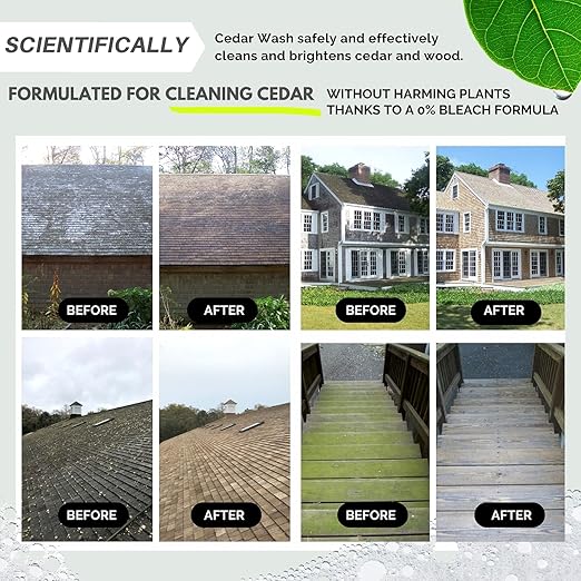 Wash Safe™ CEDAR WASH | Eco-Safe and Organic Wood Cleaner | Clear, Bleach-Free Powder Concentrate | Clean Cedar Shakes, Shingles, Clapboard, Decks, Beams and Wood Surfaces, 3LB.