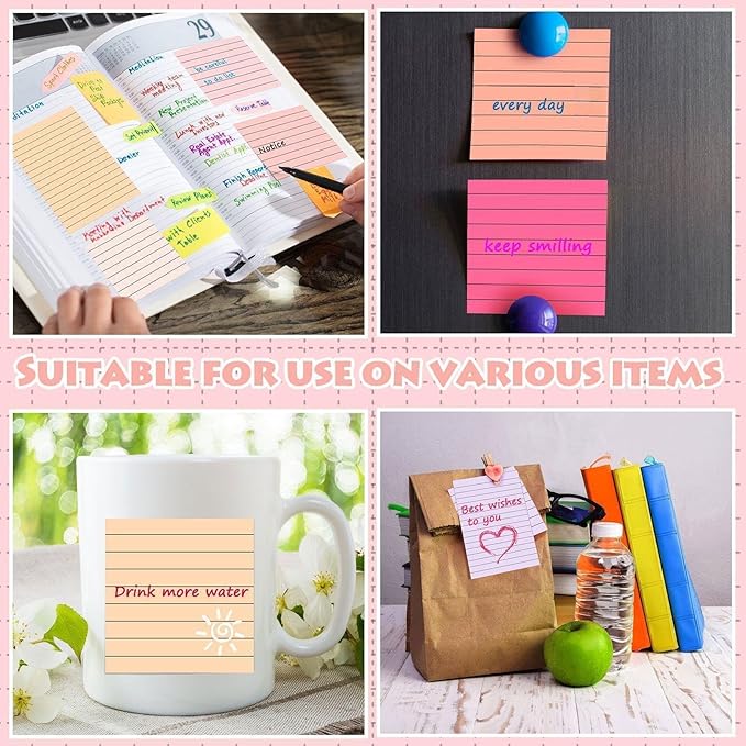 Yexiya 64 Pcs Lined Sticky Notes Self Stick Notes with Lines Bright Assorted Colors Sticky Pad for Home Office Products Post Memos, 1920 Sheets(4 x 6 Inch, 3 x 3 Inch,Fashion Color)